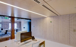 Ply ceiling panels designed at ansarada office sydney for feature wall