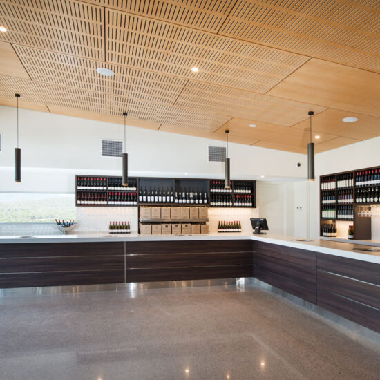 Key ply slotted ceiling panels designed by keystone linings at chrismont winery restaurant