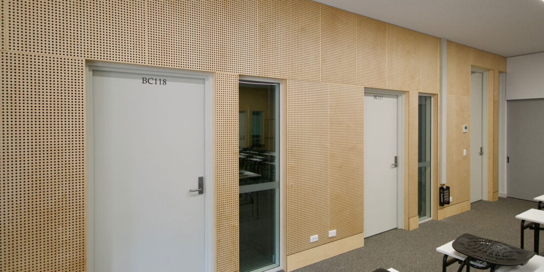 Acoustic plywood panels wall ceiling panels designed by keystone linings at kildare catholic college