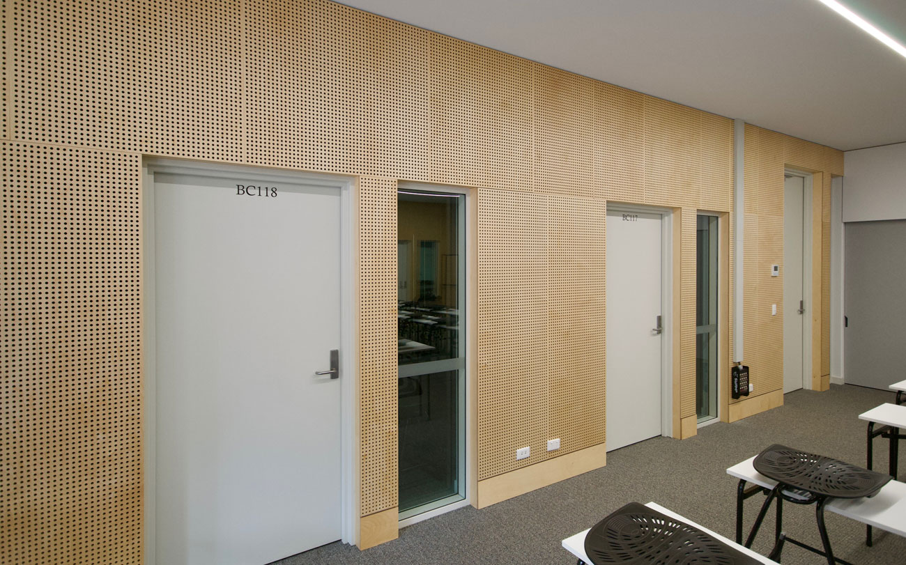 Acoustic plywood panels wall ceiling panels designed by keystone linings at kildare catholic college