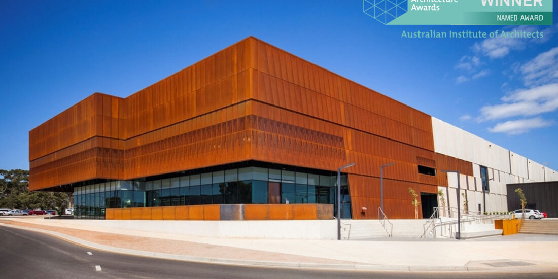 Perforated plywood panels on walls for state drill core library