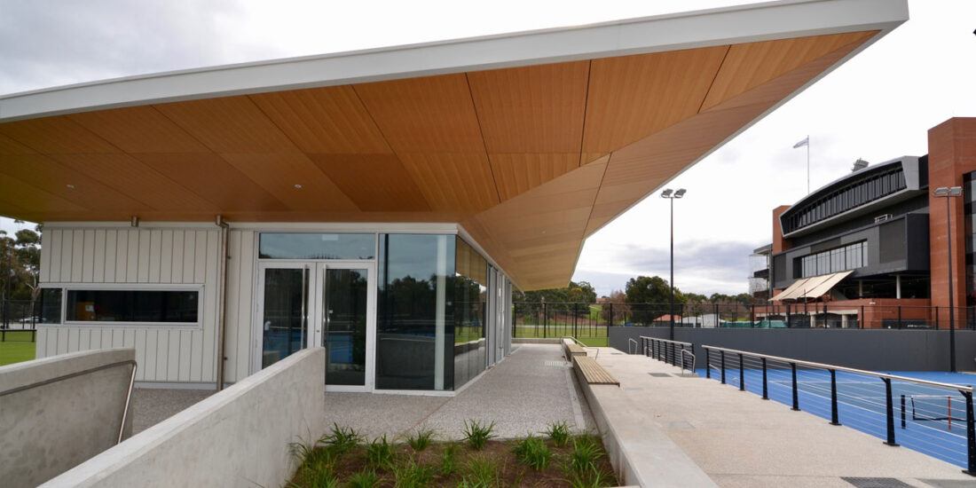 Key ply slotted plywood exterior solid plywood panels designed by keystone linings at memorial lane tennis precinct