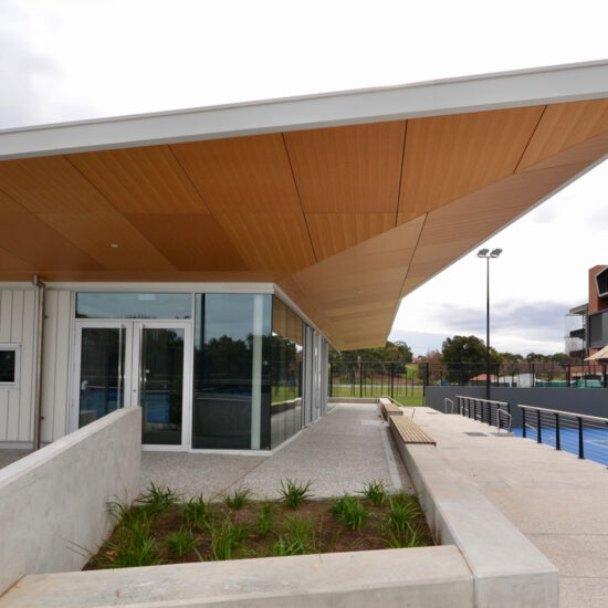 Key ply slotted plywood exterior solid panel designed by keystone linings at memorial lane tennis precinct