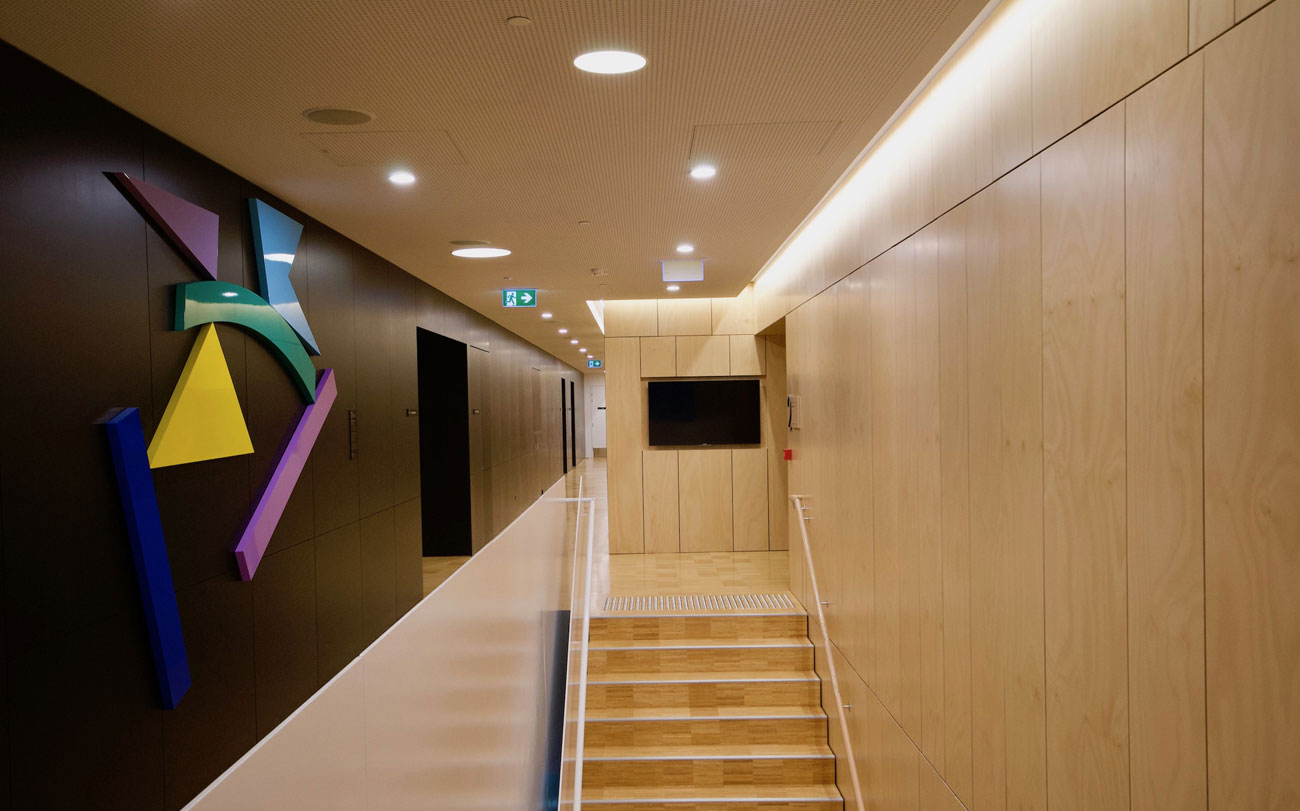 Perforated acoustic plywood ceiling panel designed by keystone linings at university of south australia