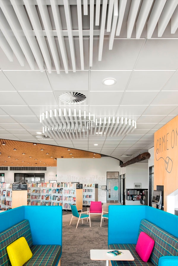 Slotted MDF Ceiling Panels Designed by Keystone Linings at The Alanda Ceiling Library
