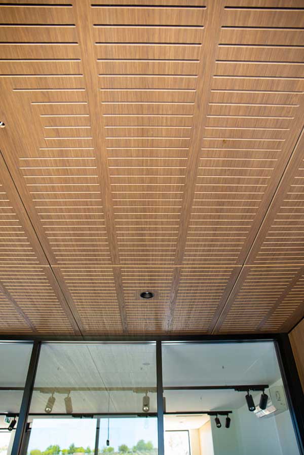 Acoustic Plywood Slotted ceiling panels Designed by Keystone Linings at Bird In Hand Winery Office