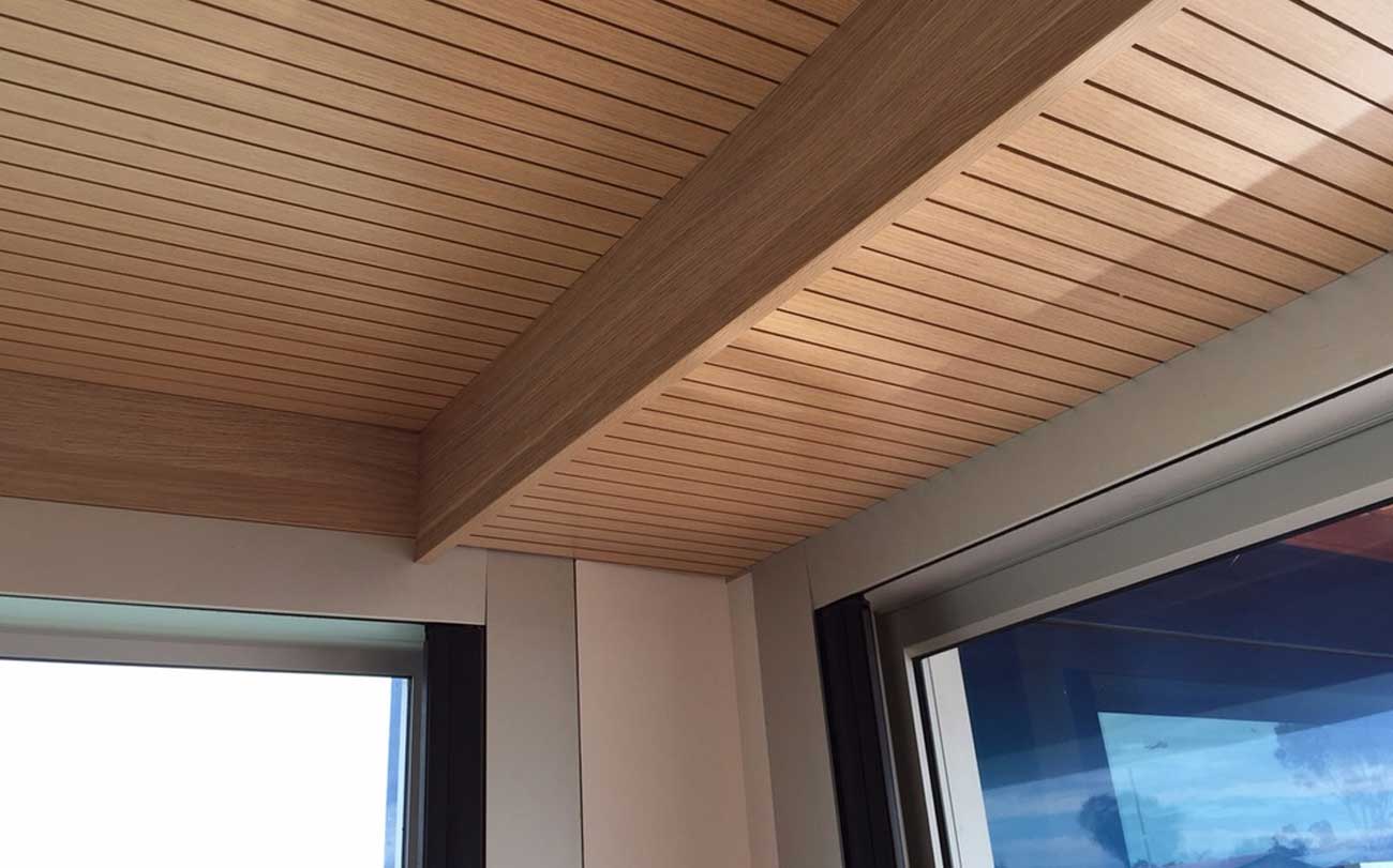 Key Nirvana Acoustic Plywood Slotted ceiling panels Designed by Keystone Linings at Carpe Diem Houseboat