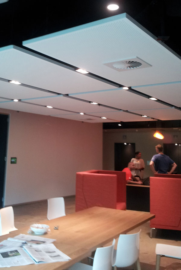 Acoustic perforated plasterboard ceiling - Carrington St