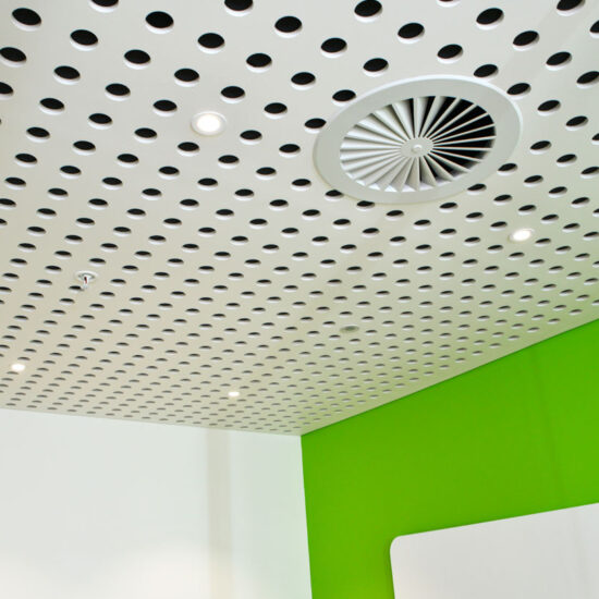 Perforated acoustic plasterboard ceiling panels - first state super