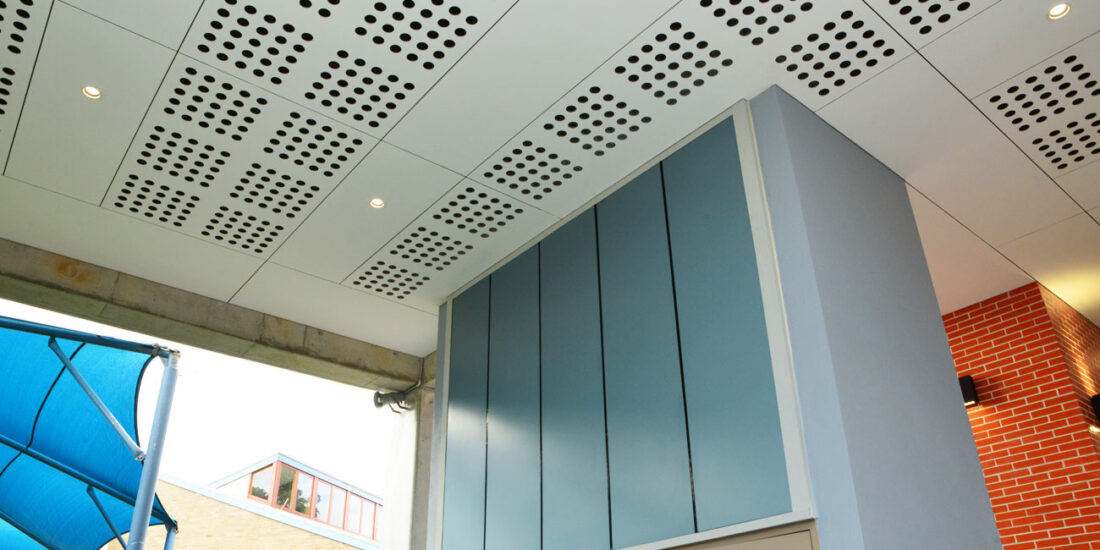 Key endura perforated compressed fibre cement plywood ceiling panels designed by keystone linings at hurstville public school