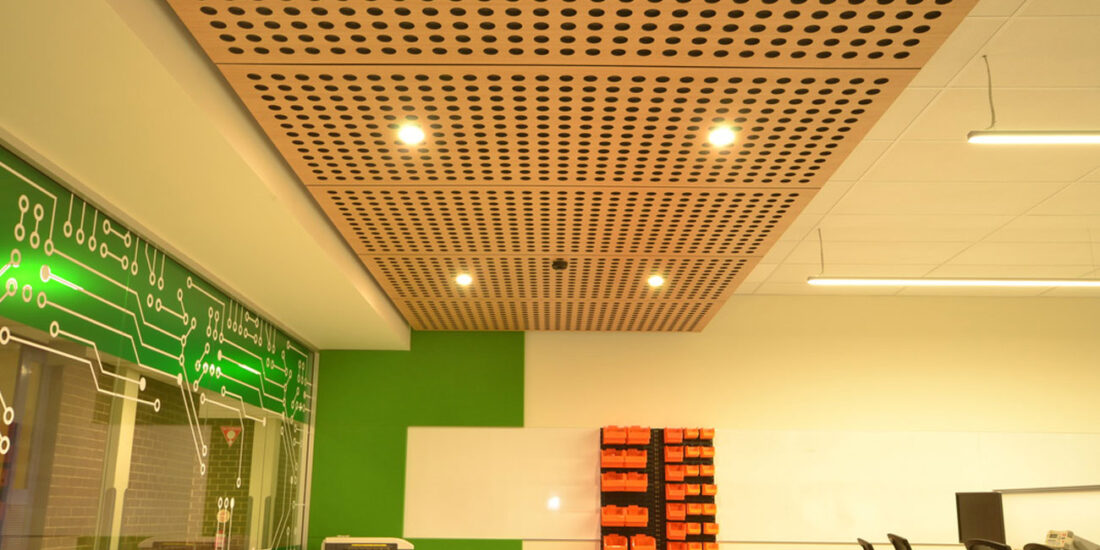Key nirvana perforated ceiling panels designed by keystone linings at university of south australia