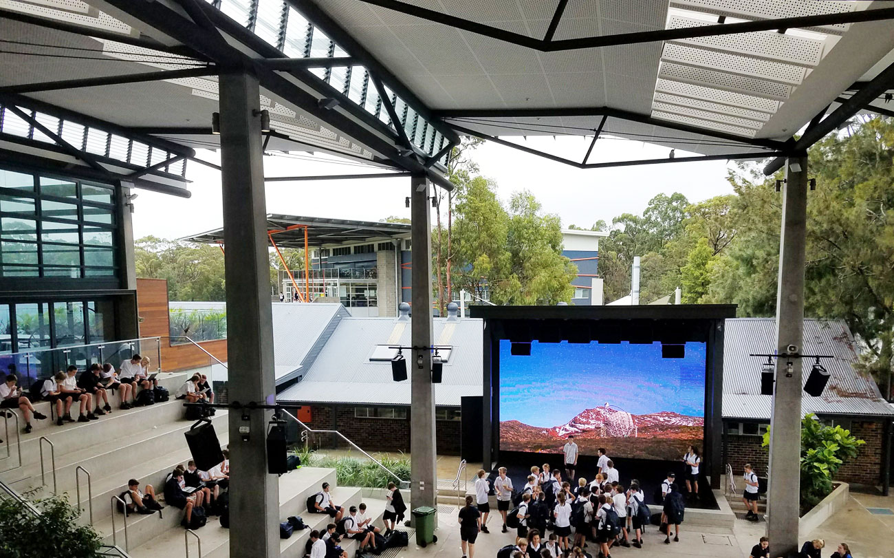 Key Endura perforated fibre cement sheeting ceiling panels with Group 1 Fire Rating Designed by Keystone Linings at Northern Beaches Christian School