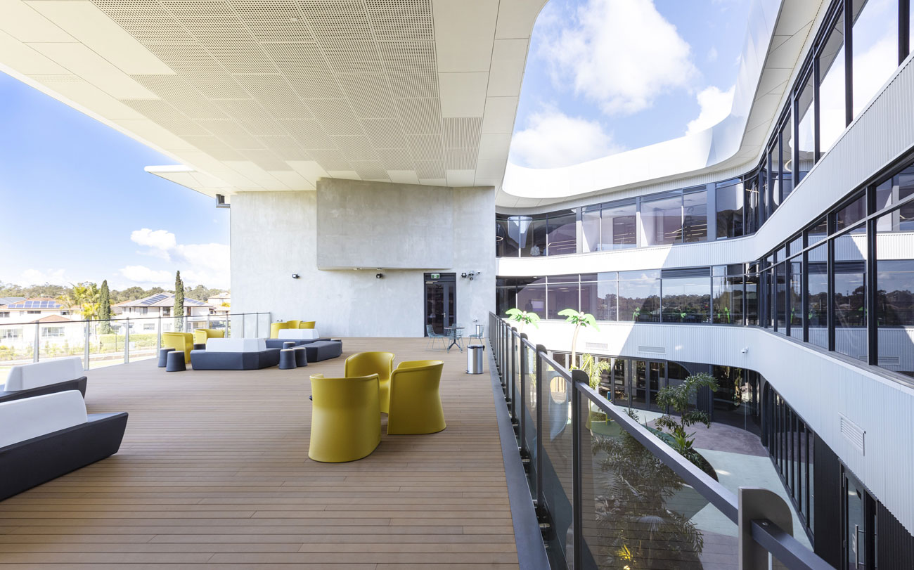 Key Endura Acoustic Fibre Cement Ceiling Panels Designed by Keystone Linings at the AB Patterson College Sydney