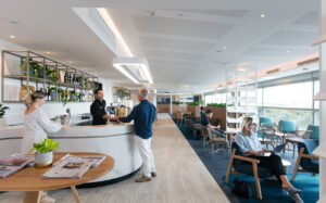 Plasterboard ceiling acoustic whiteboard panels - qantas international lounge brisbane