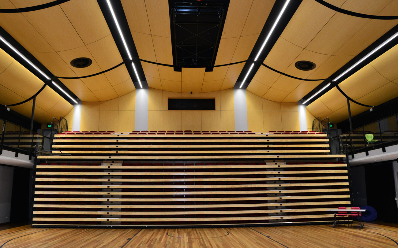 Acoustic plywood ceiling panels - keystone linings at st lukes grammar school