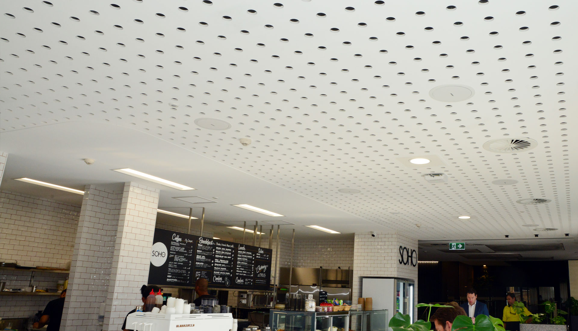 Acoustic perforated plasterboard ceiling panels