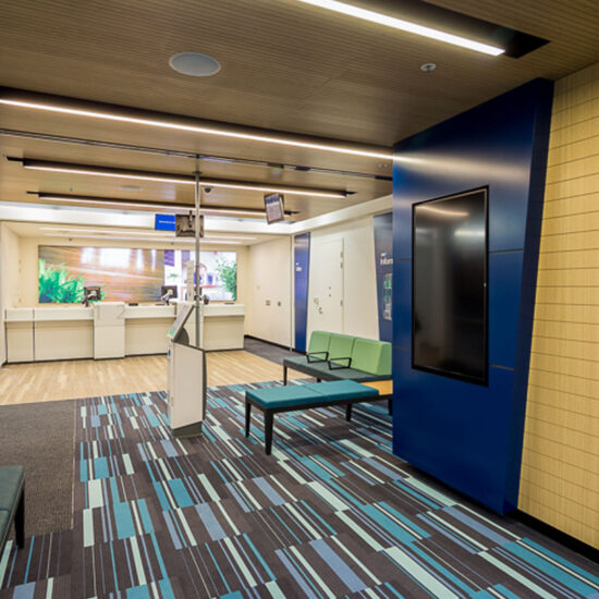 Acoustic plywood ceiling panels designed by keystone linings at anz colonnades