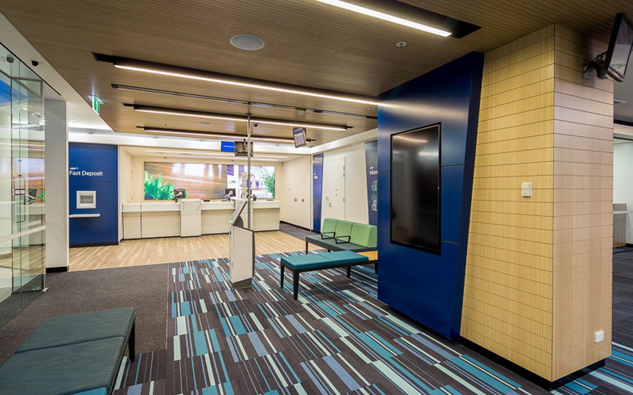 Acoustic plywood ceiling panels designed by keystone linings at anz colonnades