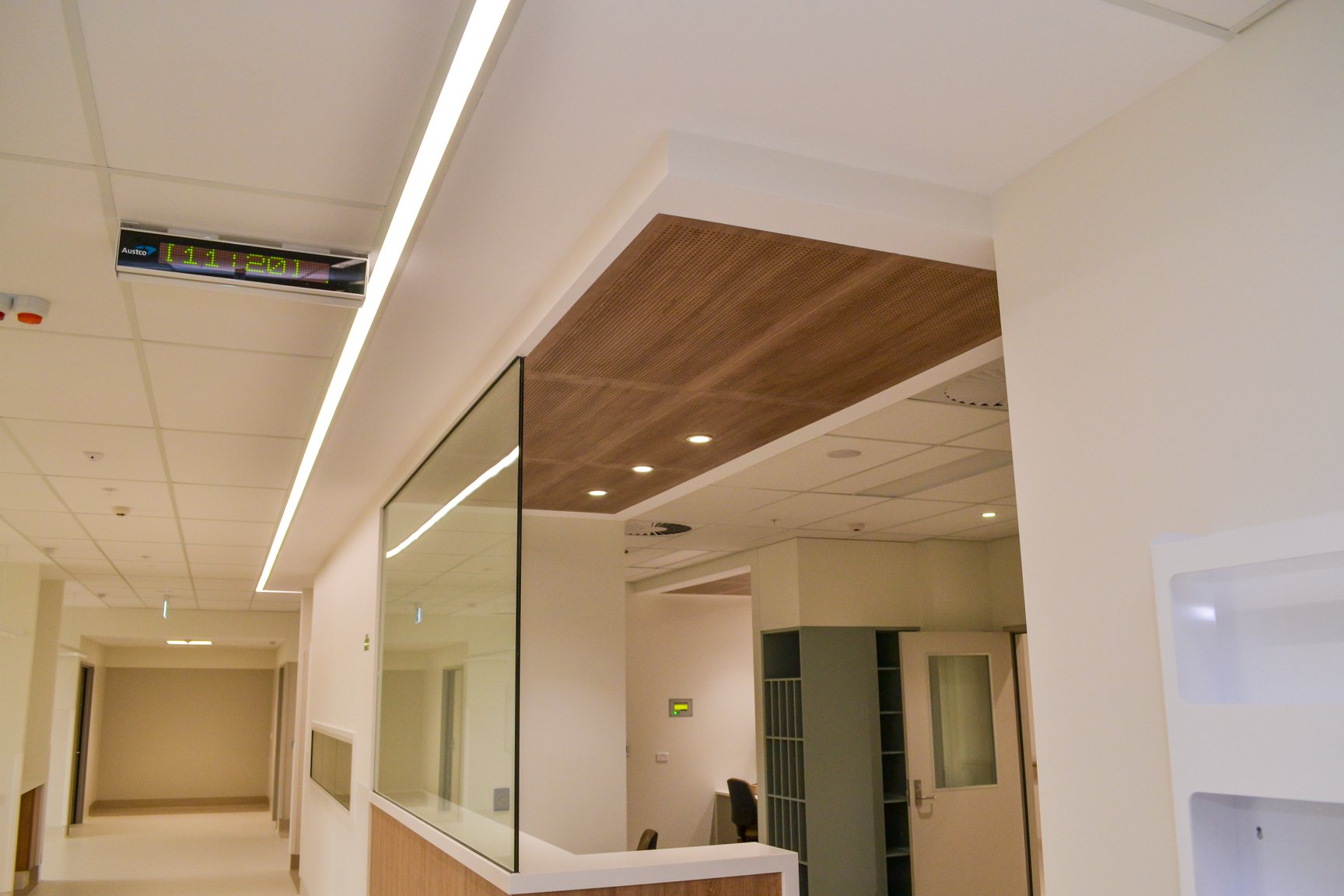 perforated CFC fibre cement ceiling panels Keystone’s Group 1 fire rated K100 - Modbury Hospital