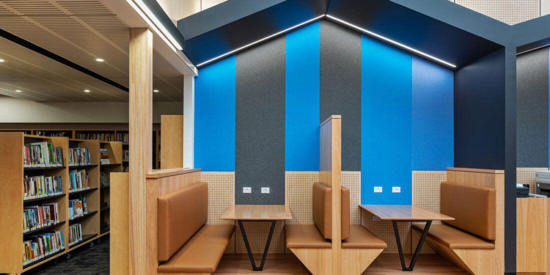 Acoustic wall panelling designed by keystone linings at naracoorte library - birch plywood panels