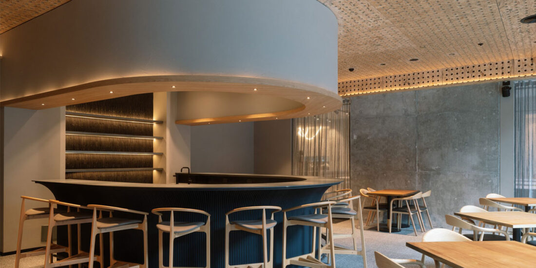 Acoustic plywood ceiling panels - keystone linings at koi dessert bar