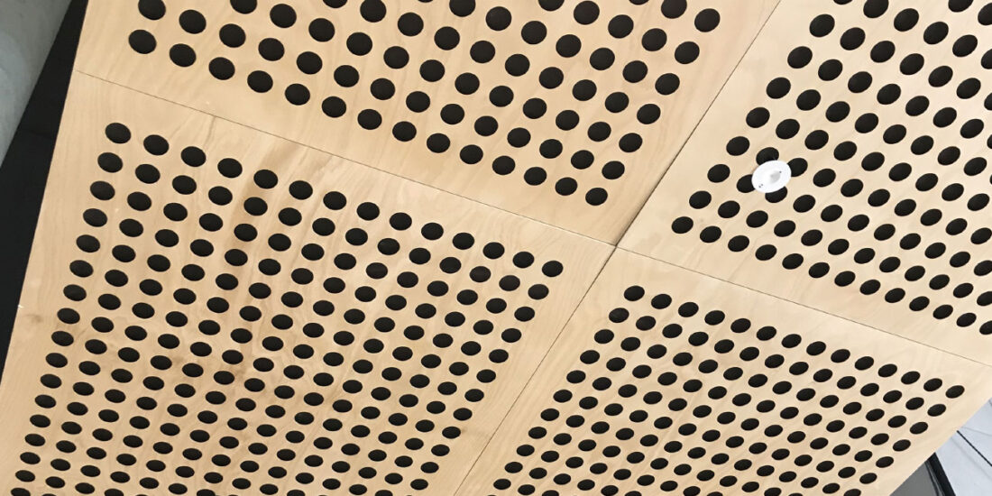 Perforated key ply acoustic plywood ceiling panels designed by keystone linings at atura hotel