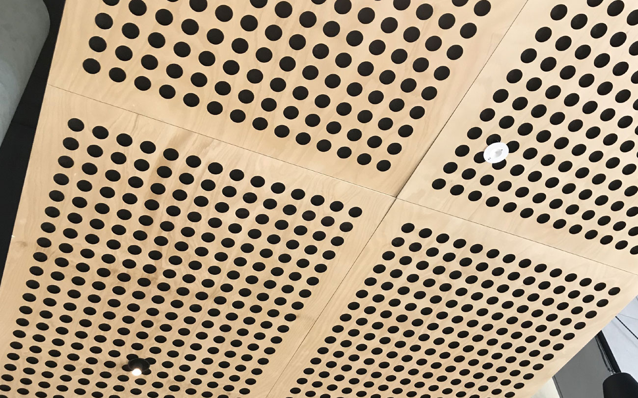 Perforated key ply acoustic plywood ceiling panels designed by keystone linings at atura hotel