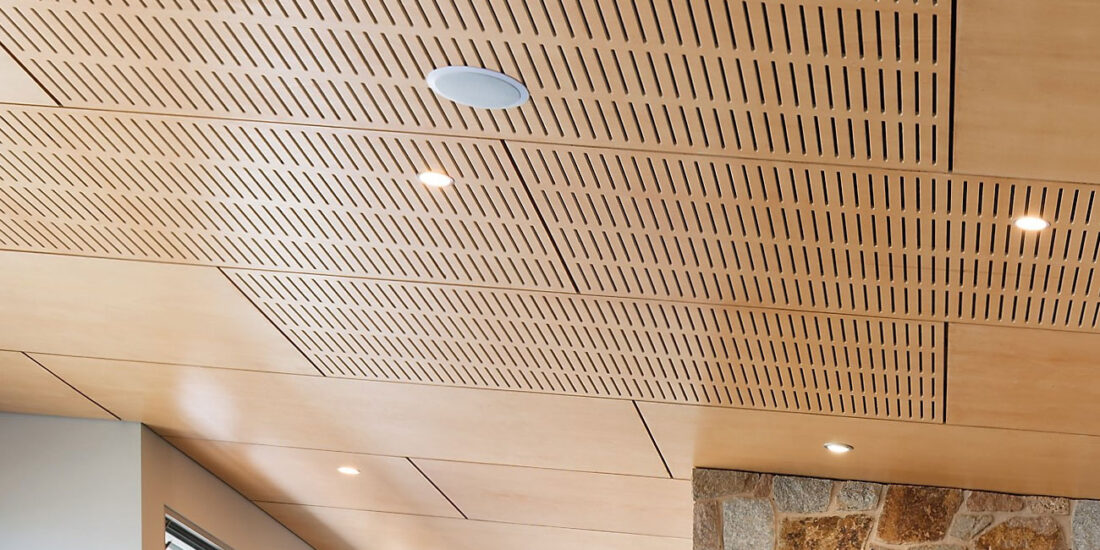 Key ply slotted acoustic plywood panels designed by keystone linings at chrismont winery restaurant