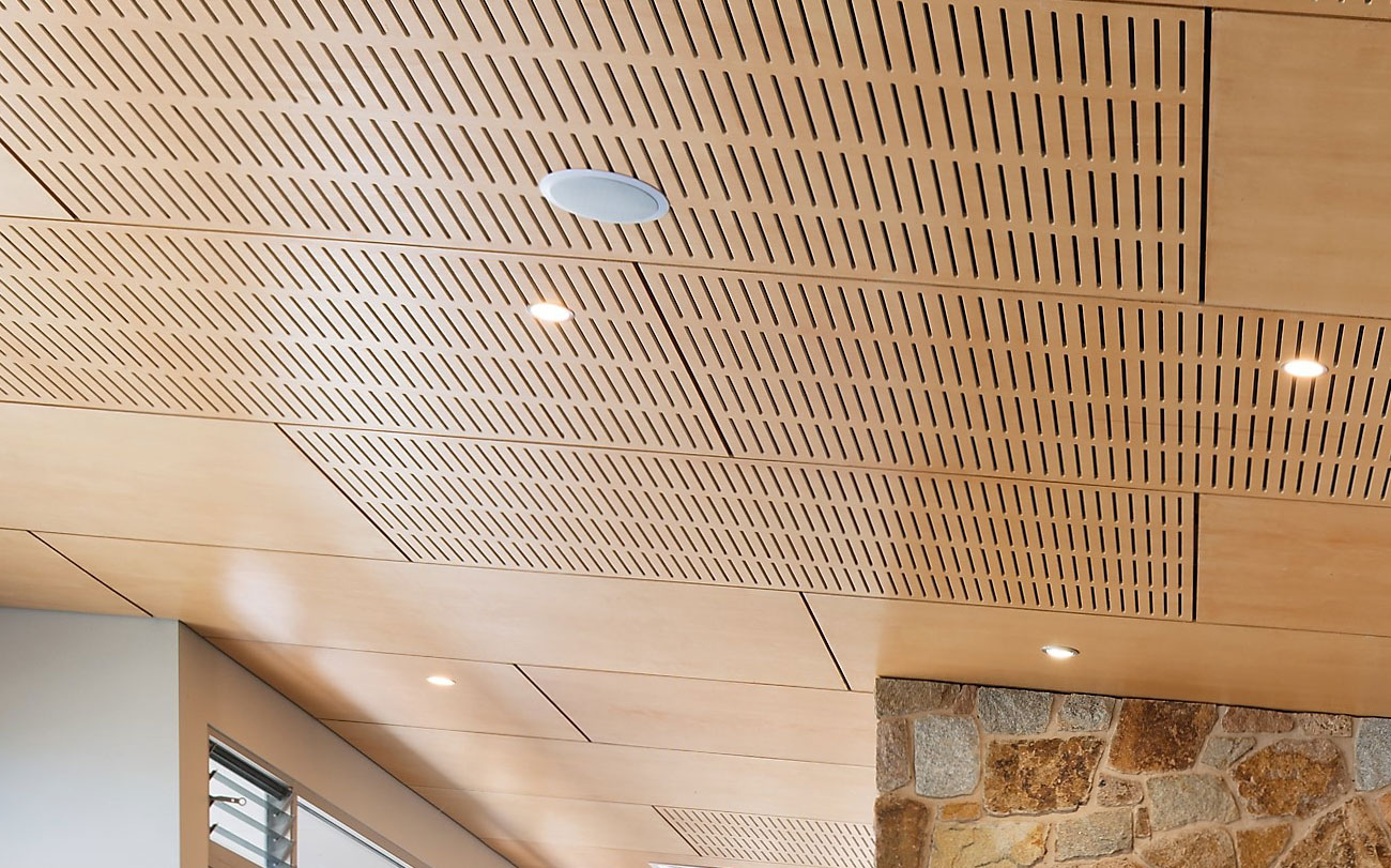 Key ply slotted acoustic plywood panels designed by keystone linings at chrismont winery restaurant